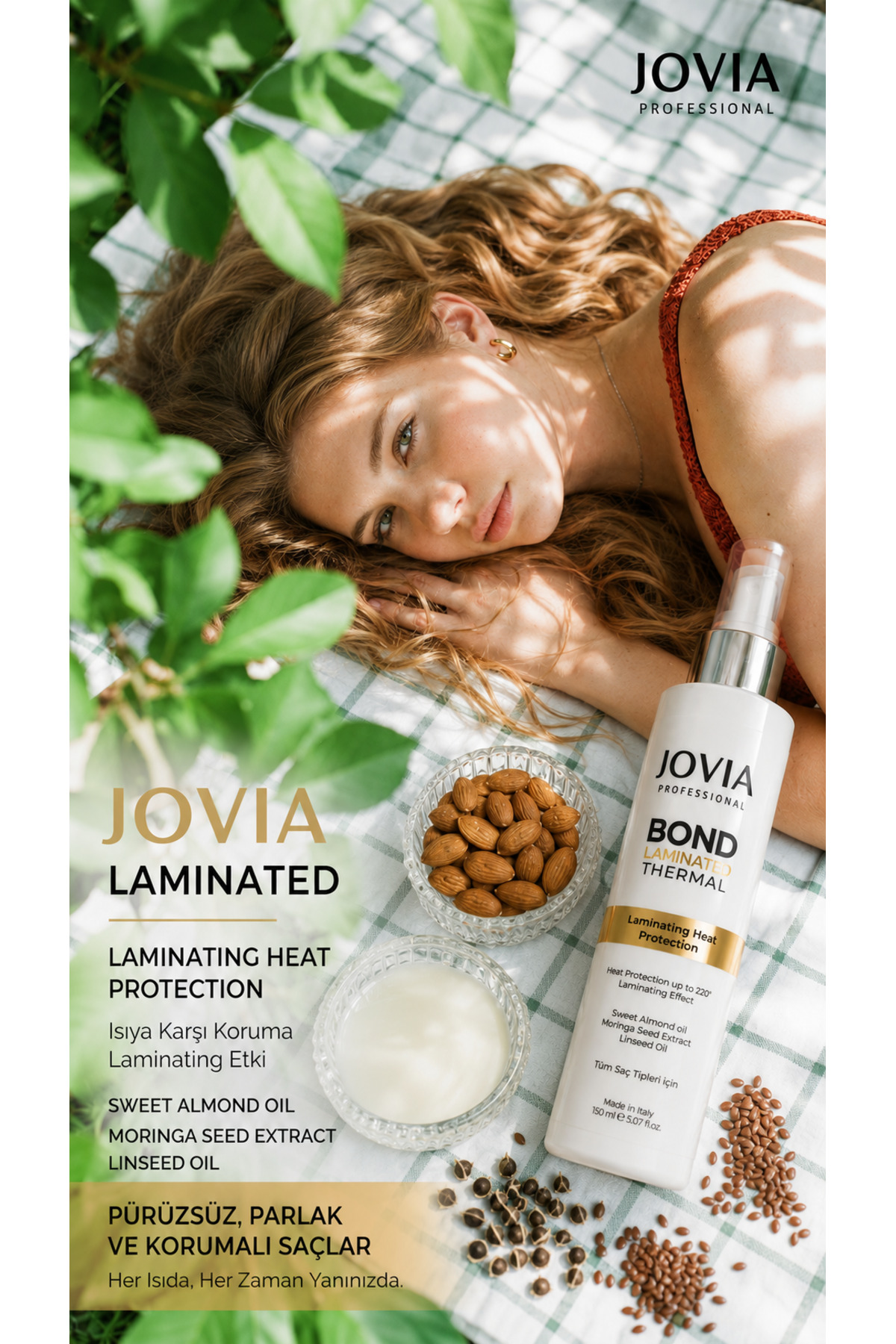 LAMINATED THERMAL - HEAT PROTECTION SPRAY 150 ML - ISI KORUYUCU , Keten Tohumu ve Morınga özü ile — JOVLAM — تصویر 2 از 5