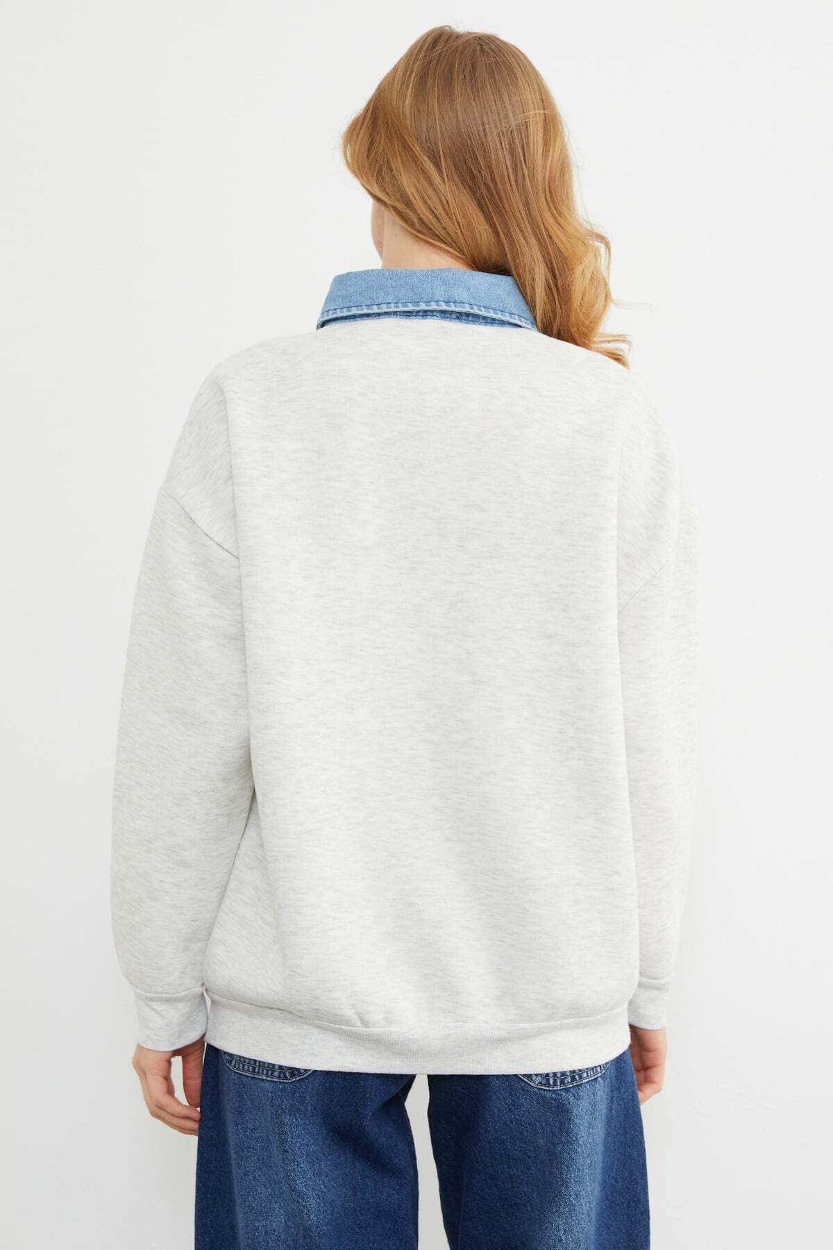 Fulla Moda 3 İplik Kot Garnili Metal Aksesuarlı Sweatshirt görsel 8