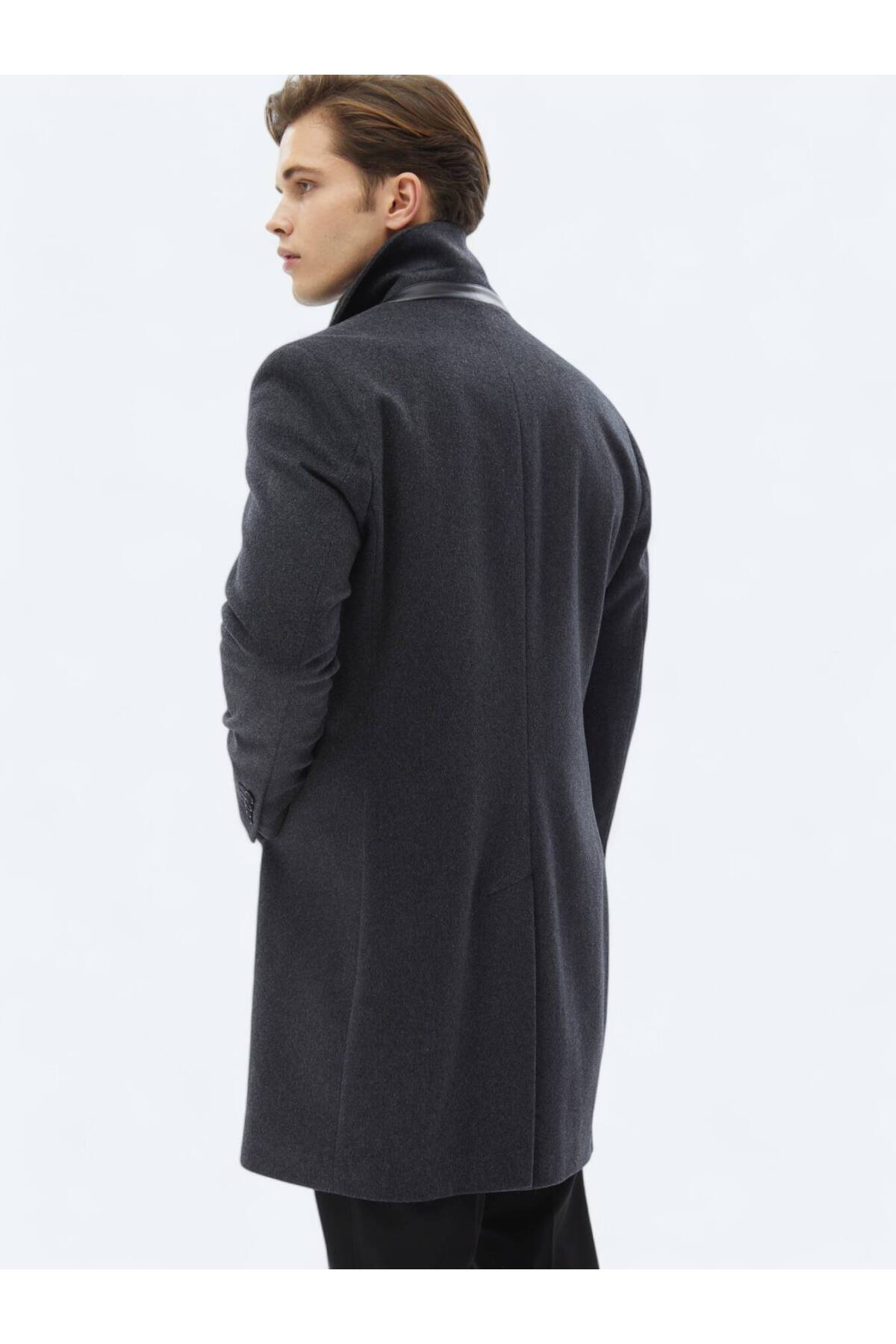 Kip Antrasit Regular Fit Casual Dokuma Palto görsel 6