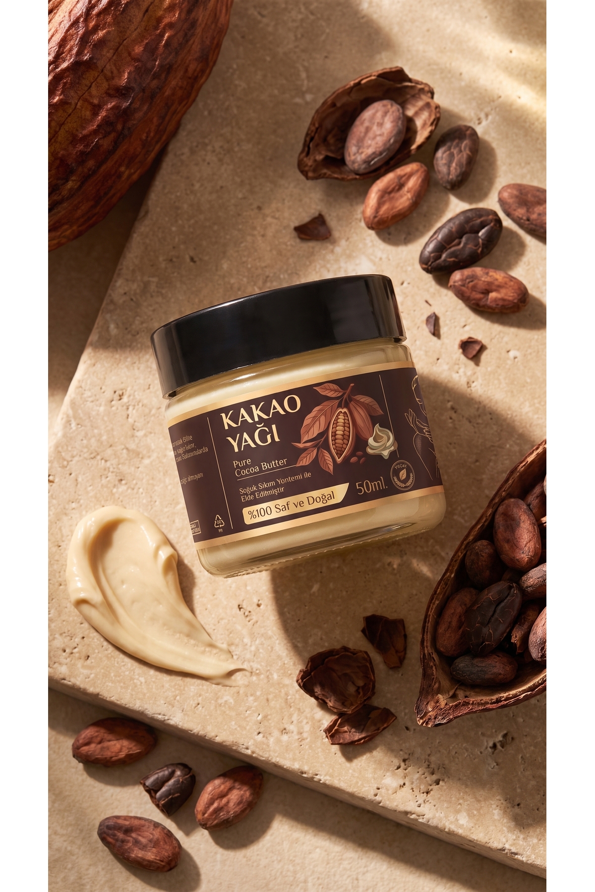 50 ml Kakao Yağı / Saf / Doğal Nemlendirici / Cacao Butter / Kakao Çekirdeği Yağı — 50-ml-kakao-butter — تصویر 2 از 8