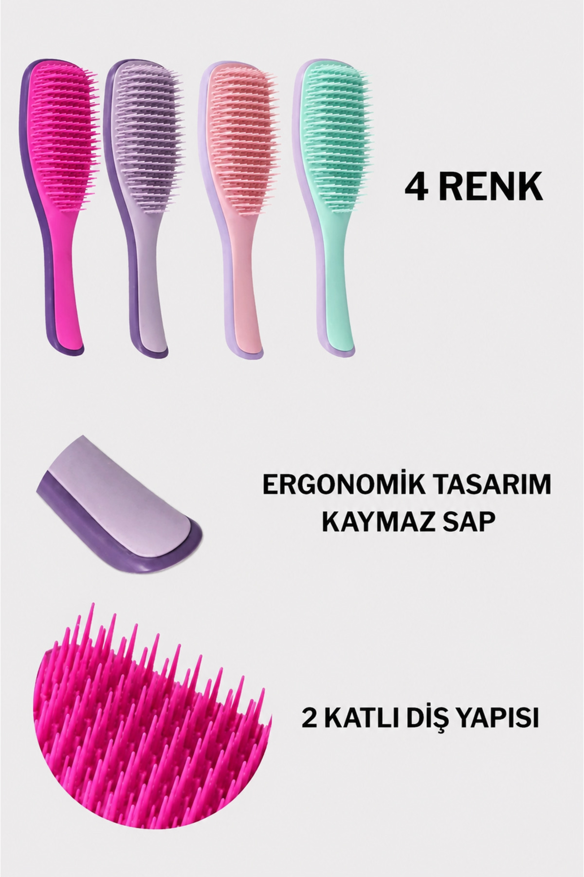Kırılma Karşıtı Düğüm Çözücü Islak ve Kuru Saç Tarama Fırçası Karışık Renk — رنگارنگ ALES-SF-DG-001 — تصویر 2 از 2