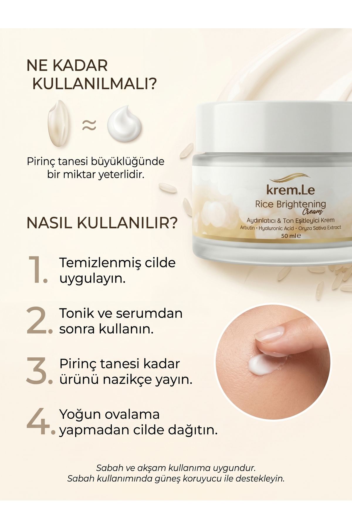 Pirinç Özlü Cilt Beyazlatıcı Aydınlatıcı Ton Eşitleyici Krem - Rice Brightening Cream 50 ML — 0050 — تصویر 6 از 6