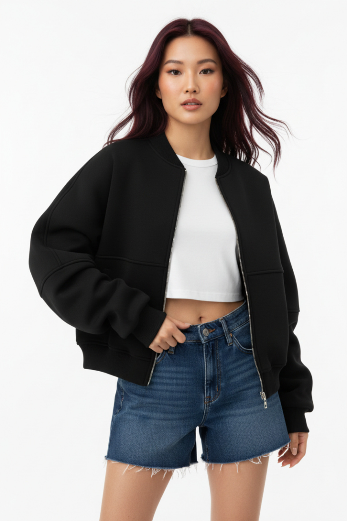 Runades Kadın Basic Oversize Fermuarlı Günlük Bomber Ceket görsel 4