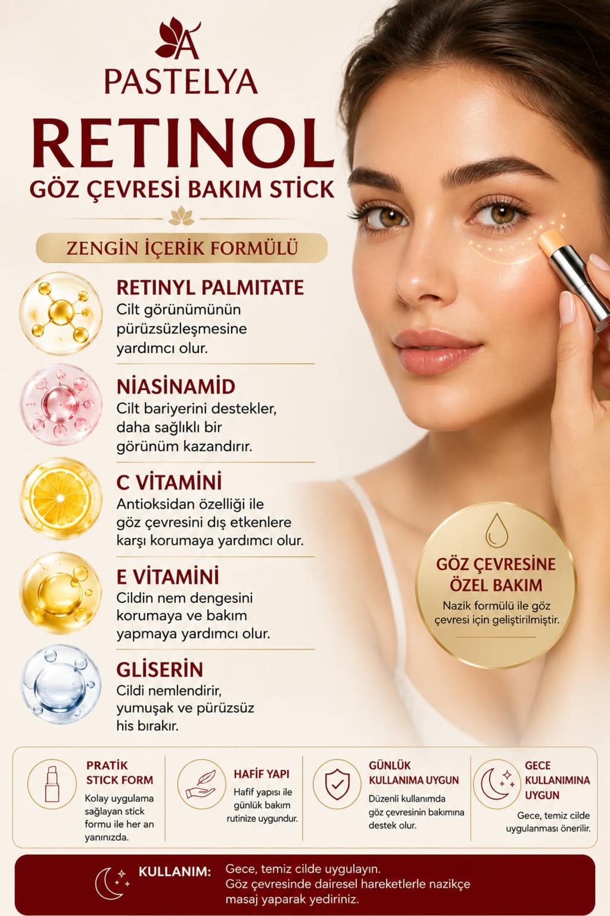 Retinol Göz Çevresi Bakım Stick – Kırışıklık ve Morluk Karşıtı 3g — NWRETGÖZÇEVBAKST3G — تصویر 4 از 6