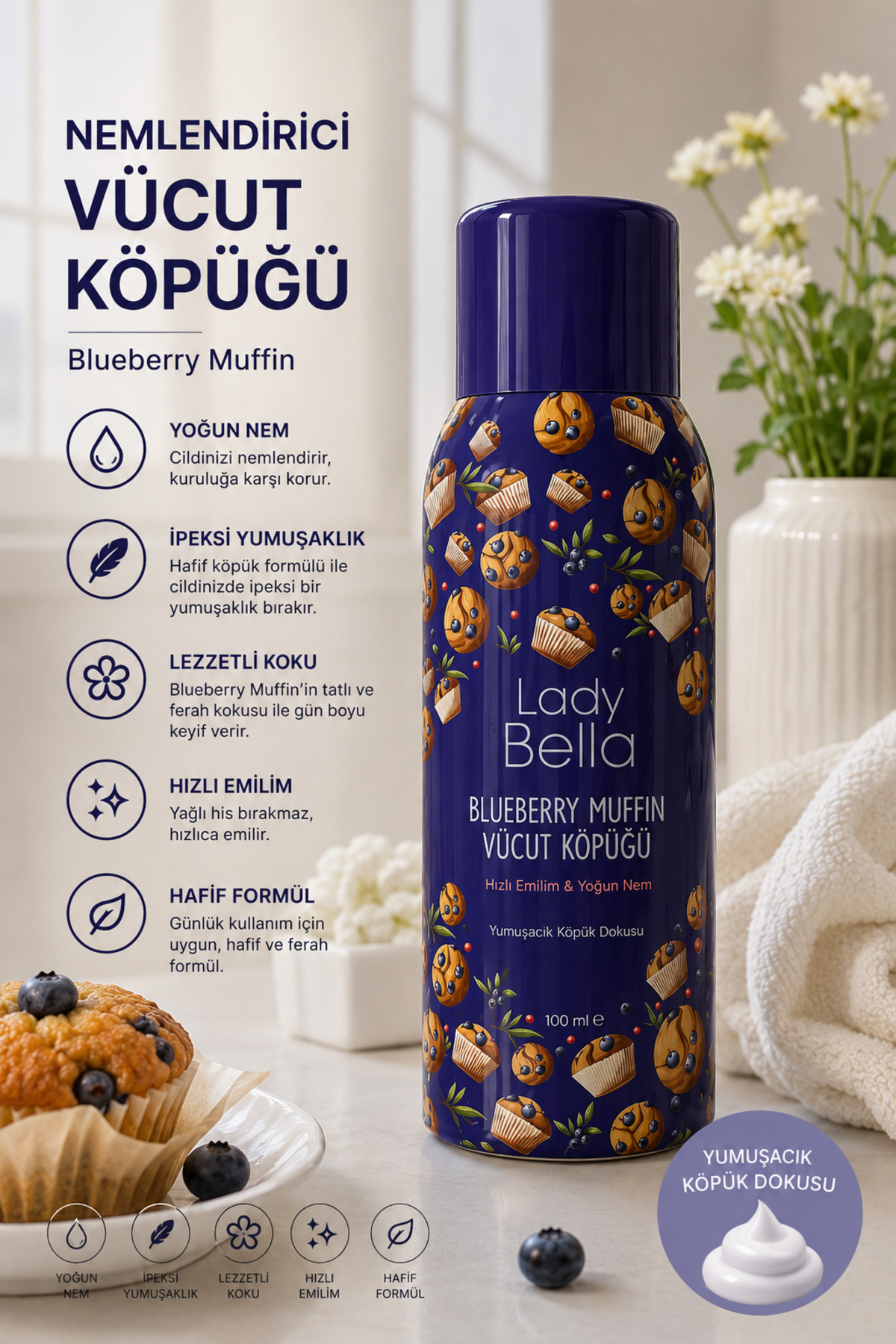 Lady Bella KÖPÜK VUCUT LOSYONU BLUEBERRY MUFFIN — 523631020310-1244