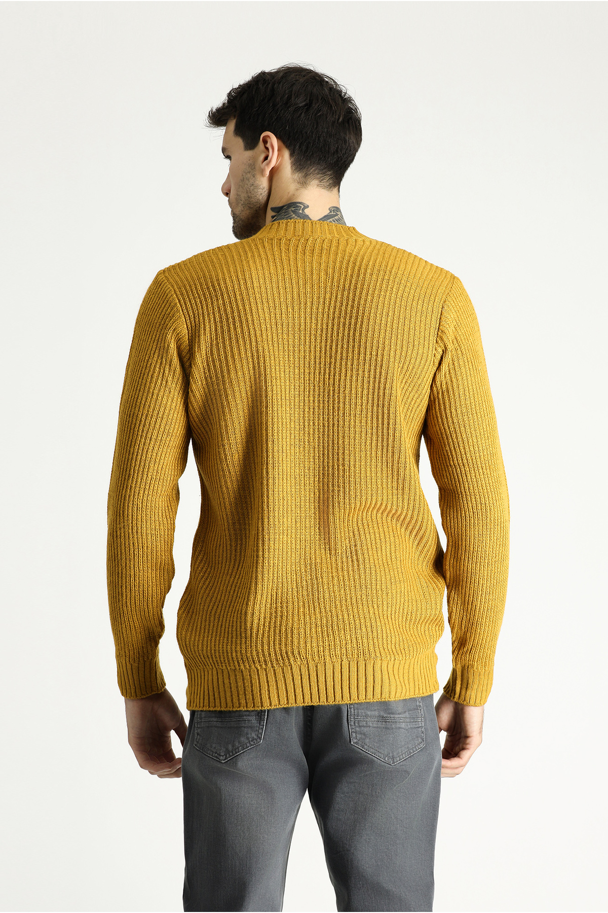 Bisiklet Yaka Slim Fit Desenli Triko Kazak — زرد 540049 — تصویر 5 از 7