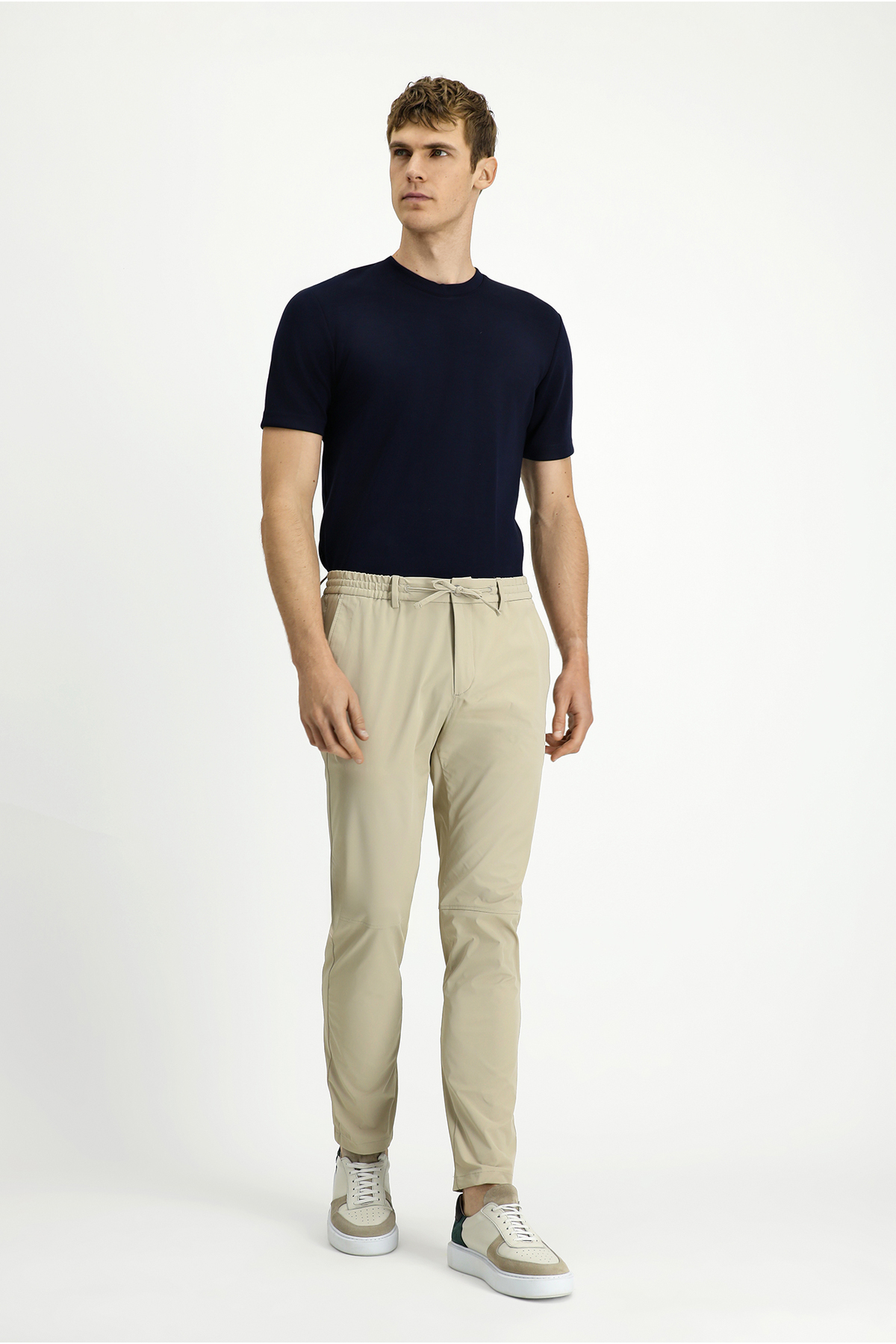 Techno-Line 7 Drop Super Slim Fit Eksra Dar Kesim Likralı Beli Lastikli İpli Klasik Kumaş Pantolon — بژ KSSZ3H79DZ003 — تصویر 4 از 7