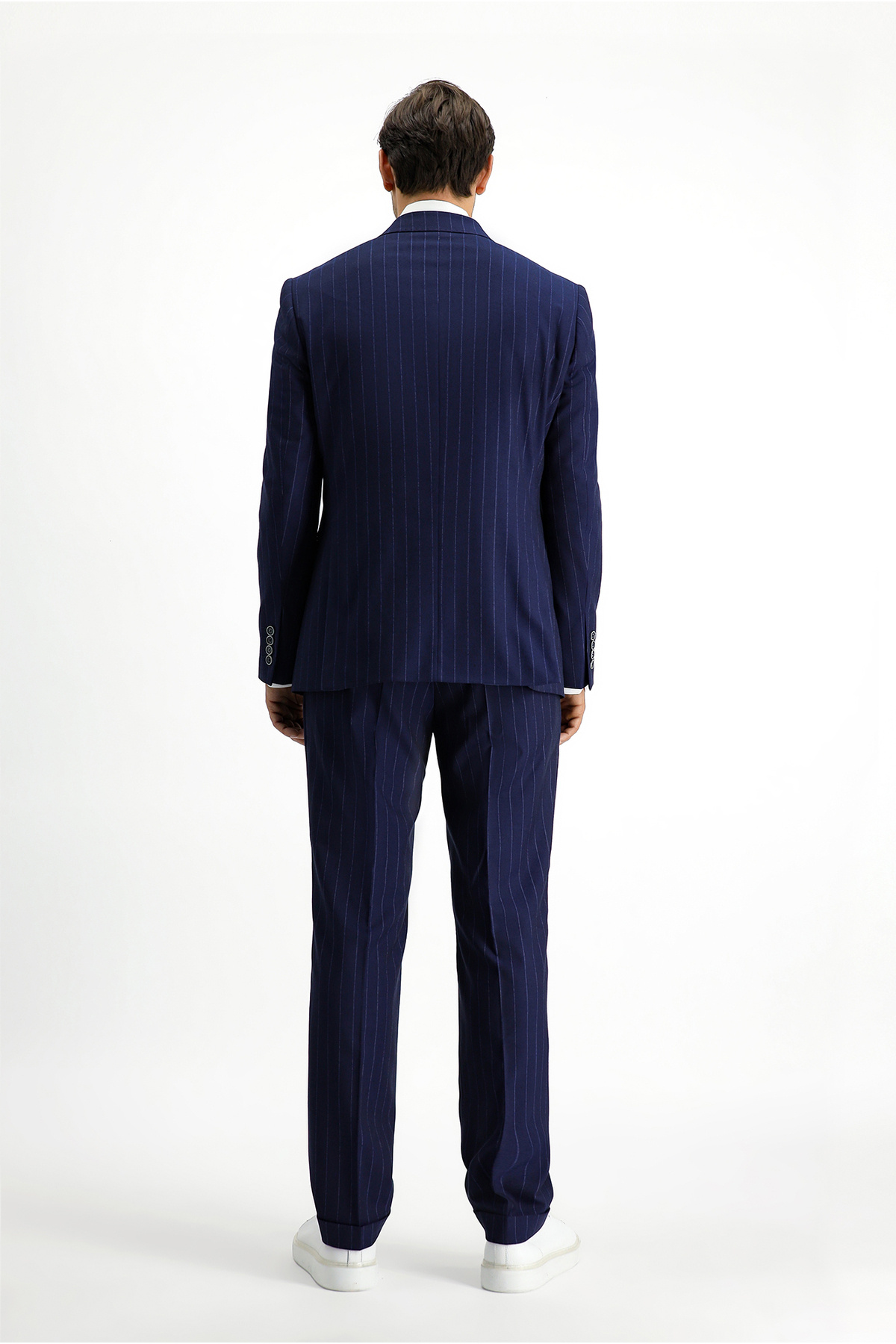 7 Drop Slim Fit Dar Kesim Çizgili İtalyan Kesim Kruvaze Takım Elbise — سرمه‌ای KSSZ1U76CZ062 — تصویر 5 از 7