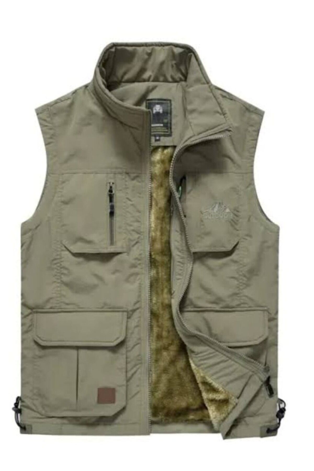 Sanalbolluk İçi Peluşlu Krem Renk Outdoor Kışlık Yelek görsel 3