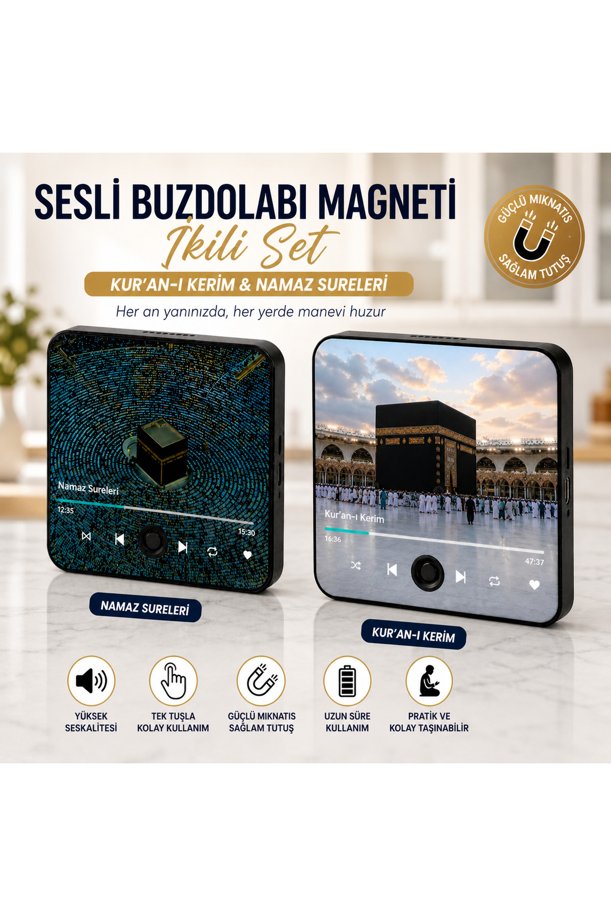 NUHA Sesli Buzdolabı Magneti İkili Set – Kur'an-ı Kerim & Namaz