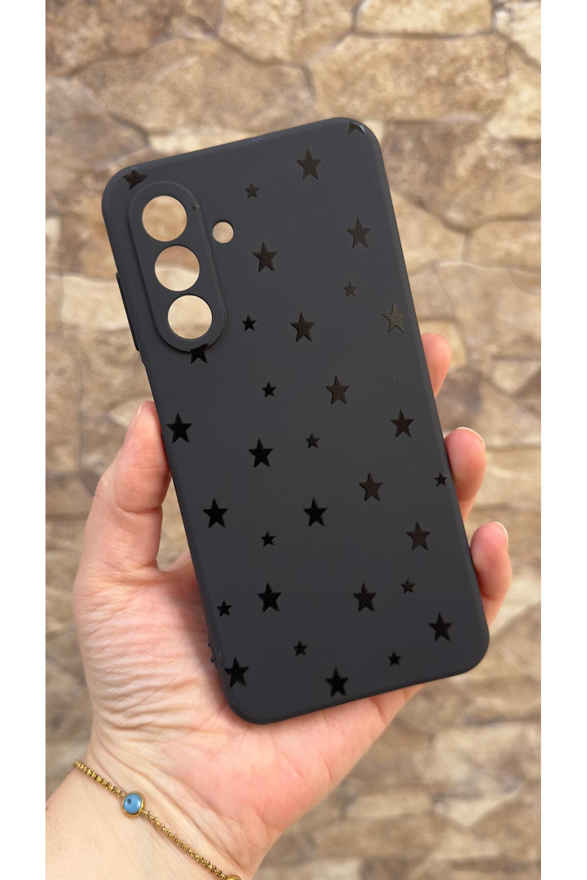 Samsung Galaxy A17 Compatible Mini Black Star Patterned Silicone Shock Absorber Classic Shielded Rubber Case