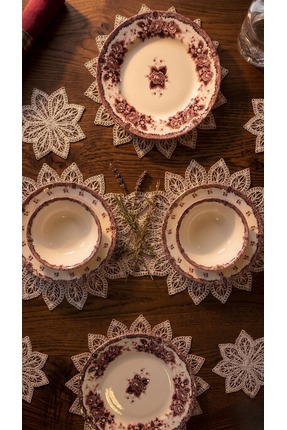KÜTAHYA HOME Burgundy Romance 24 Parça Desenli Porselen Yemek Takımı – Şık So...
