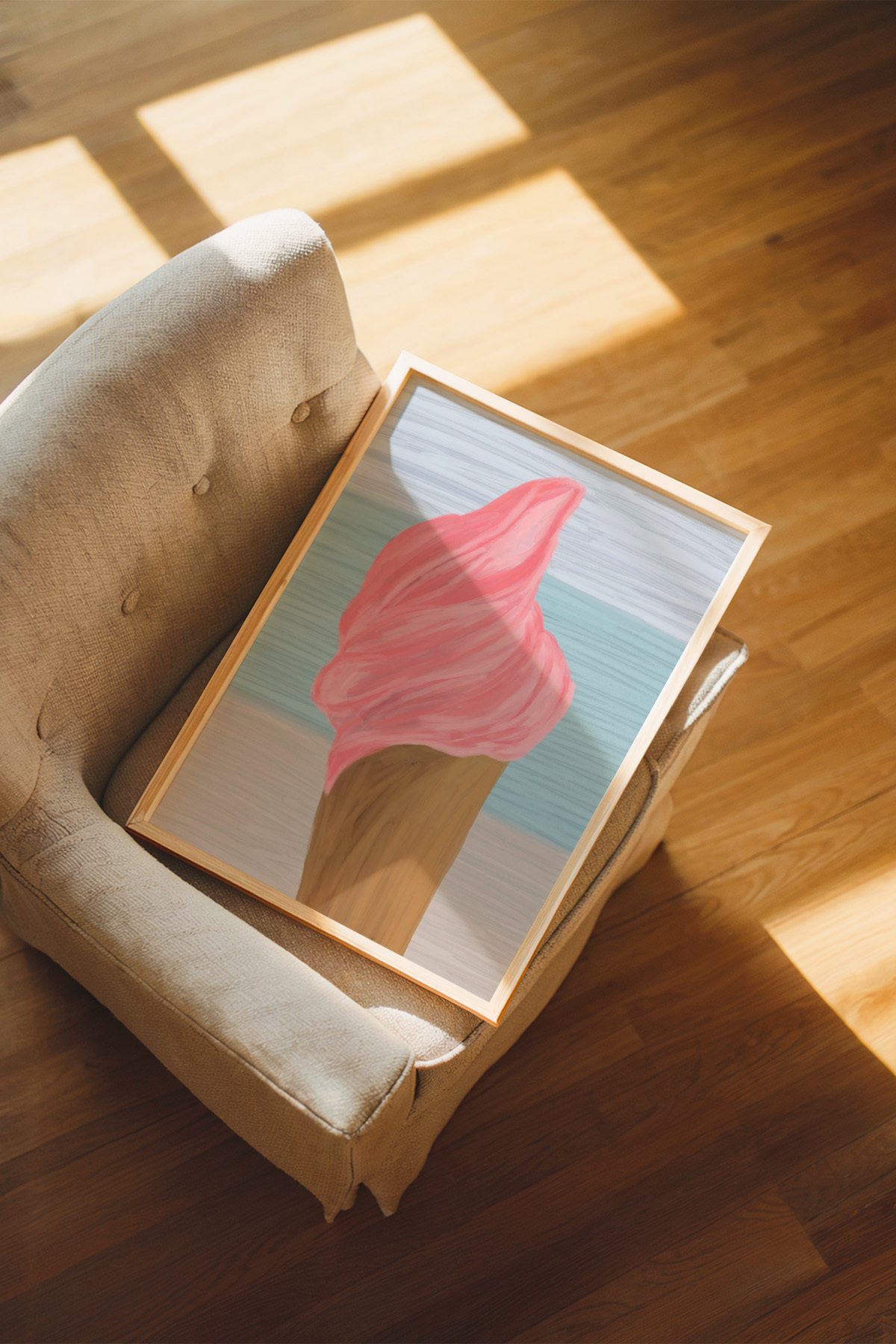 Pembe Dondurma Tablo Poster Yazlık Plaj Dekoru Modern İllüstrasyon Çerçevesiz