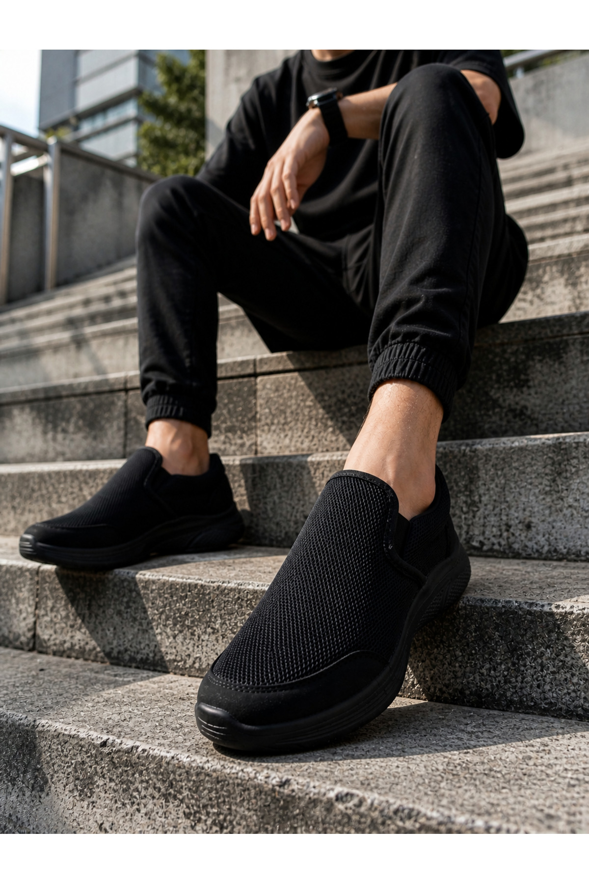 YUSE SHOES ARTSELYUN Siyah Triko Bağcıksız Hava Alabilen Spor Ayakkabı - Hafif Taban Günlük Yürüyüş Erkek Ayakkabısı görsel 3