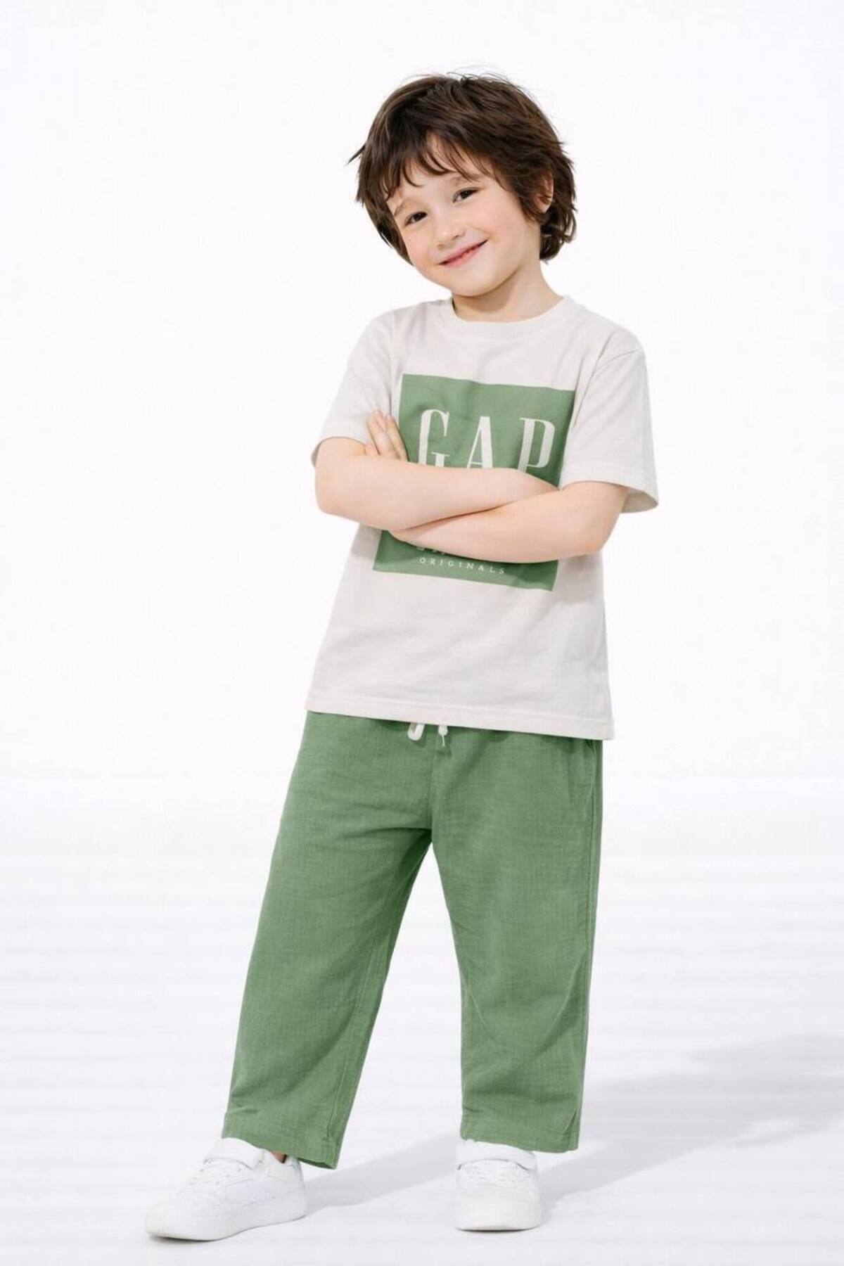 Jolly Kids Boy's Short Sleeve Muslin Pants Summer Set of 2