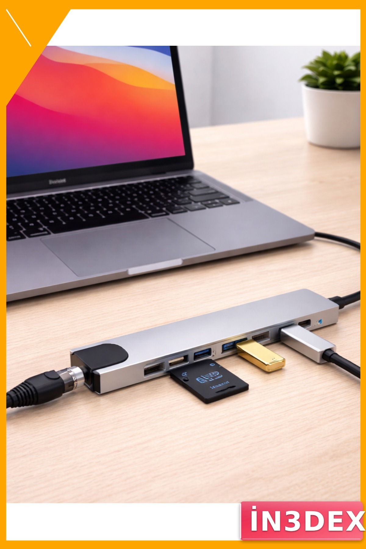 8 Port USB HDMI RJ45 Kart Okuyucu Type C Hub Çoklayıcı
