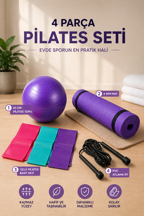 Yukon 4 Parça Evde Pilates Seti Pilates Matı Pilates Lastiği 20 Cm Pilates To...