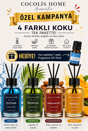 Cocolis Home 4’lü Oda Kokusu Seti + Hediyeli Fragrance Oil 10ml