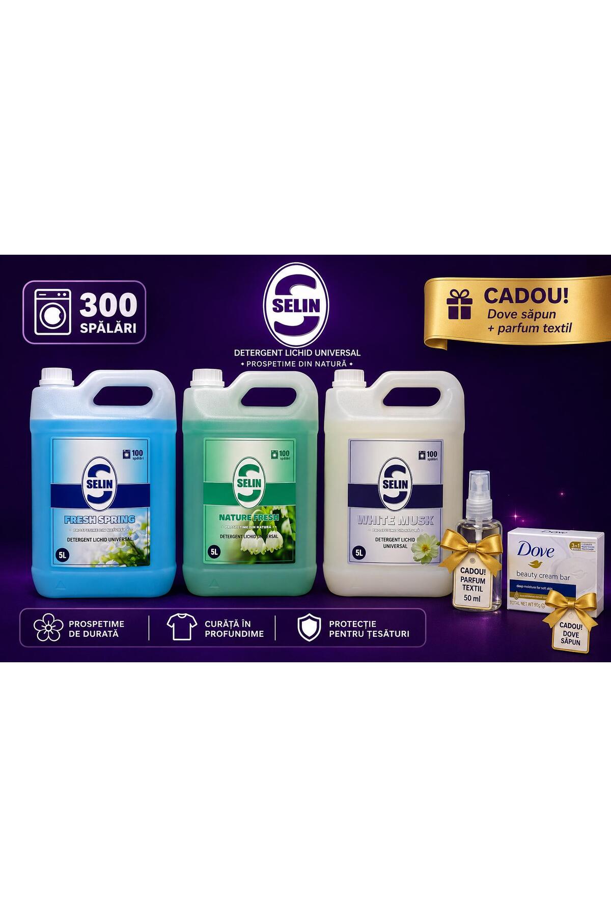 Selin Pachet Premium – 3 x 5L Detergent Lichid Universal + CADOU Dove & Parfu...