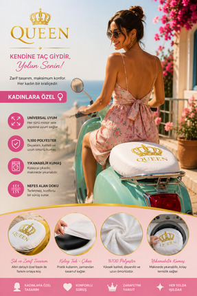 KEMBOSS Queen Kadınlara Özel Universal Motor Sele Kılıfı – Yıkanabilir Scoote...