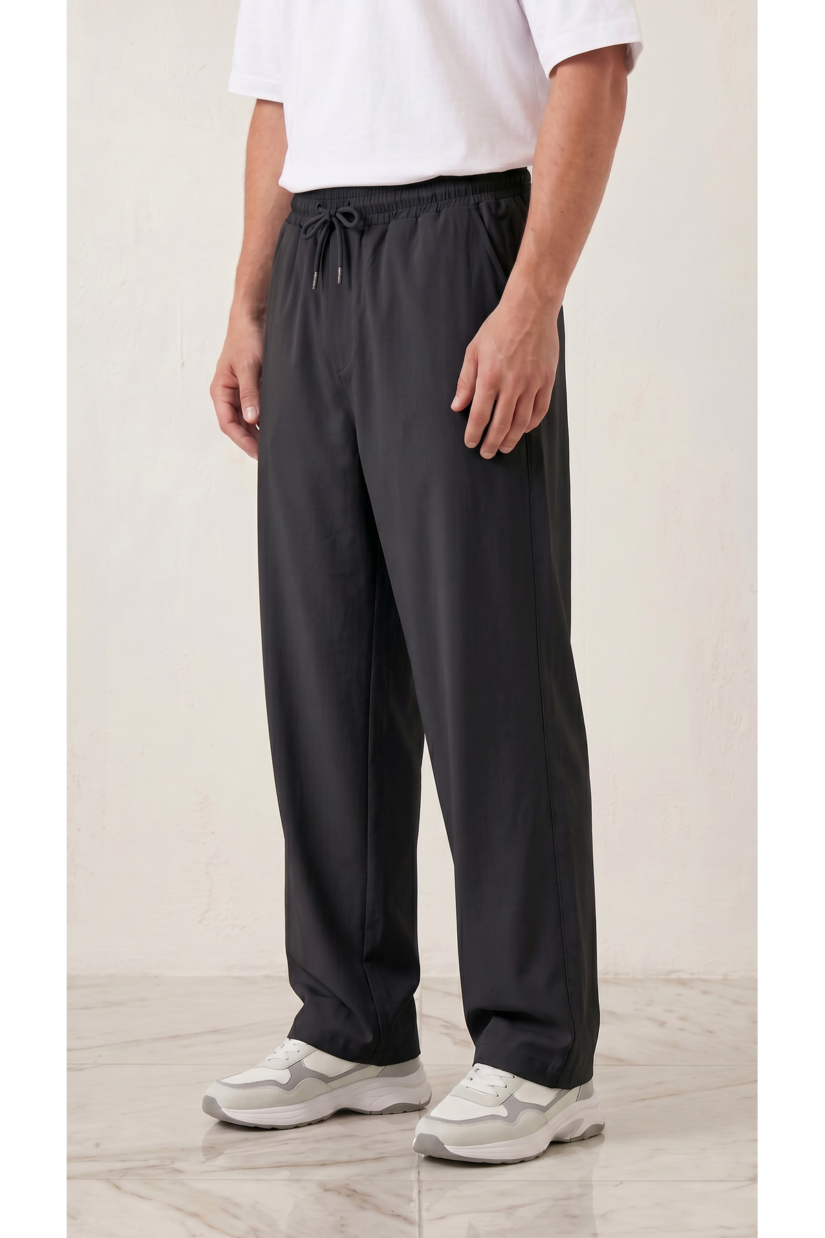 zazzia Erkek Siyah Paraşüt Kumaş Baggy Oversize Bol Kesim Eşofman Altı görsel 6
