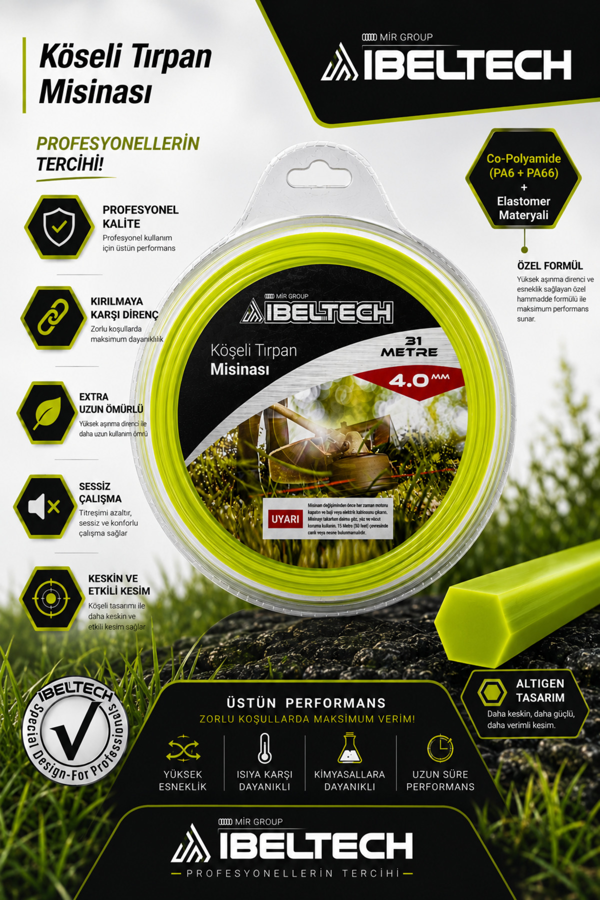 miisan☆ 商品 İBELTECH 4.0mm Altıgen Tırpan Misinası 31 Metre Profesyonel Misina