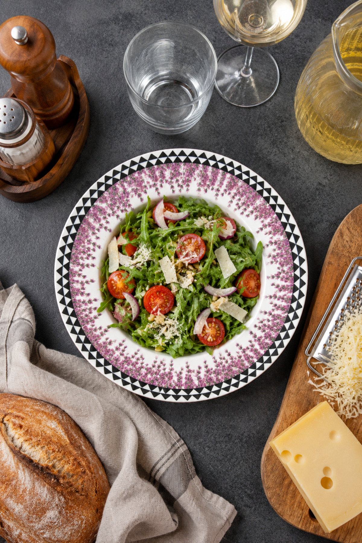 Lavender Patterned Stylish Salad and Pasta Bowl (26 CM), Salad Bowl, Deep Serving Plate