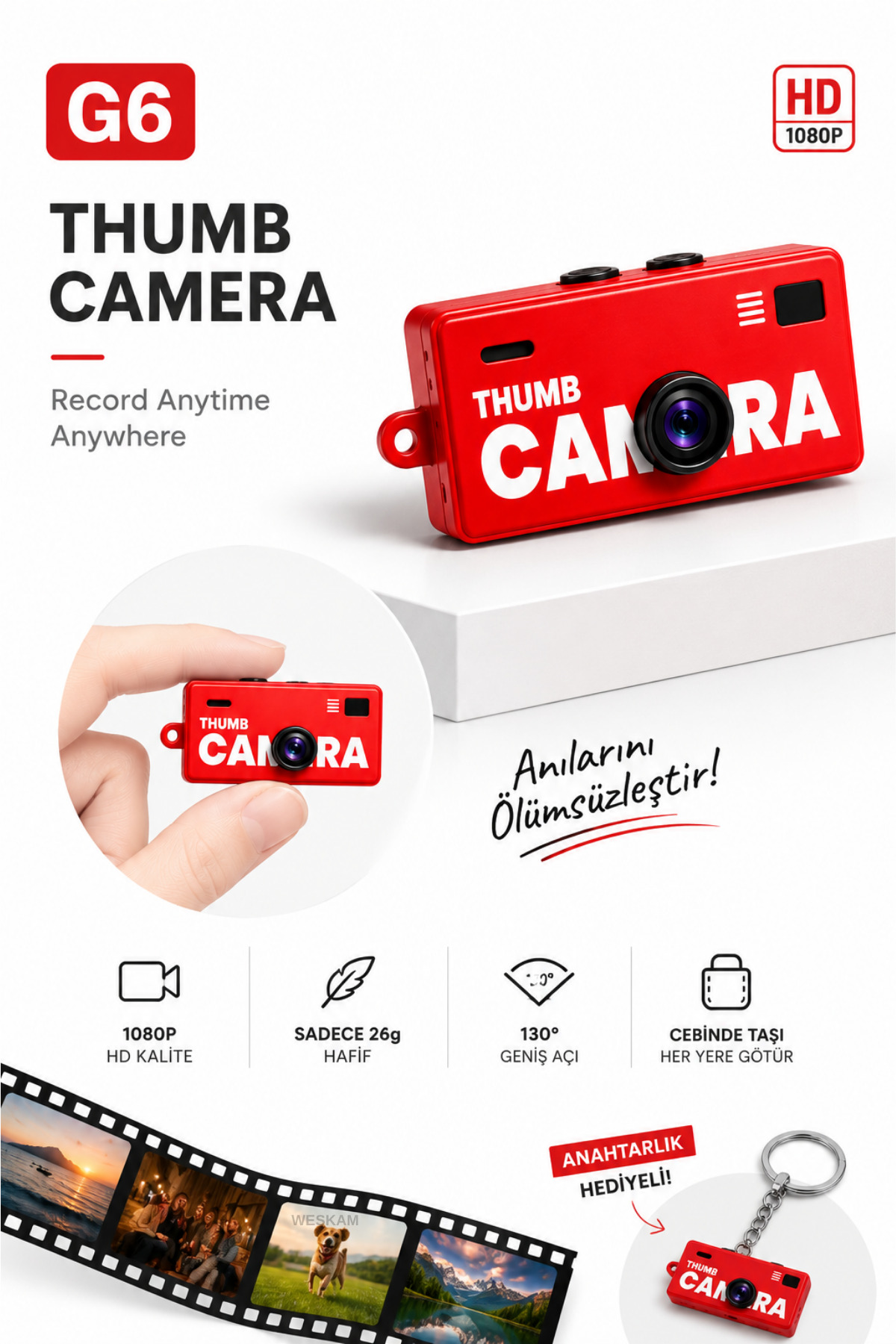 Keychain Retro Digital Video Camera Mini Video Camera with Retro Filter 1080P+12MP