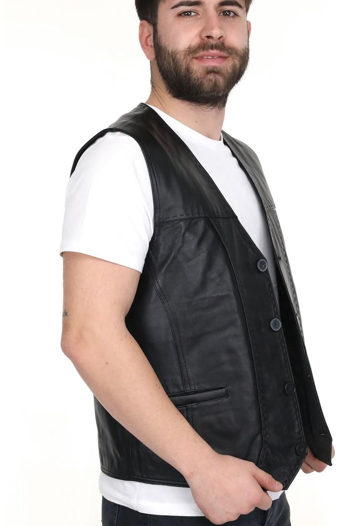 EGE DERİ %100 Hakiki Kuzu Derisi Siyah Erkek Yelek