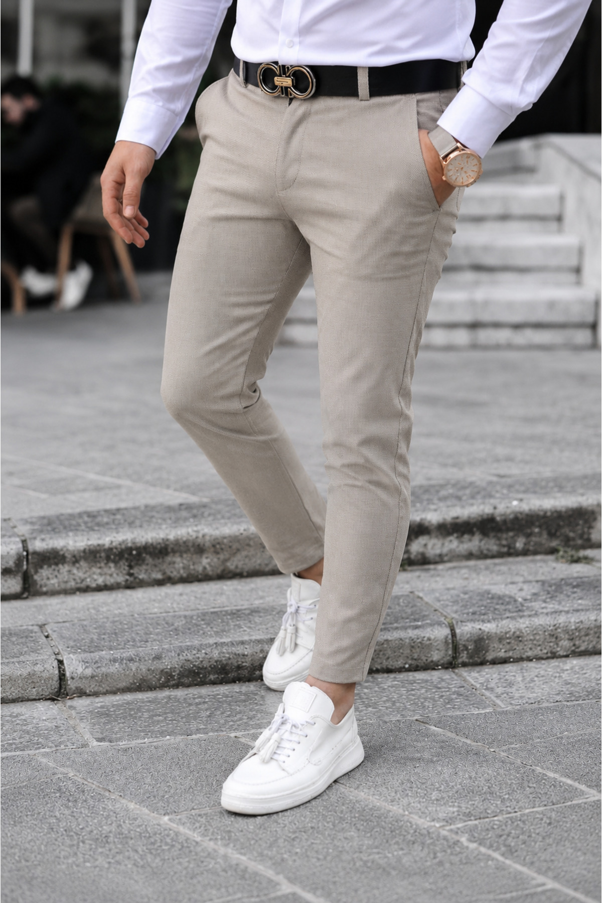 Gussi Erkek Slim Fit Esnek Likralı Keten Pantolon