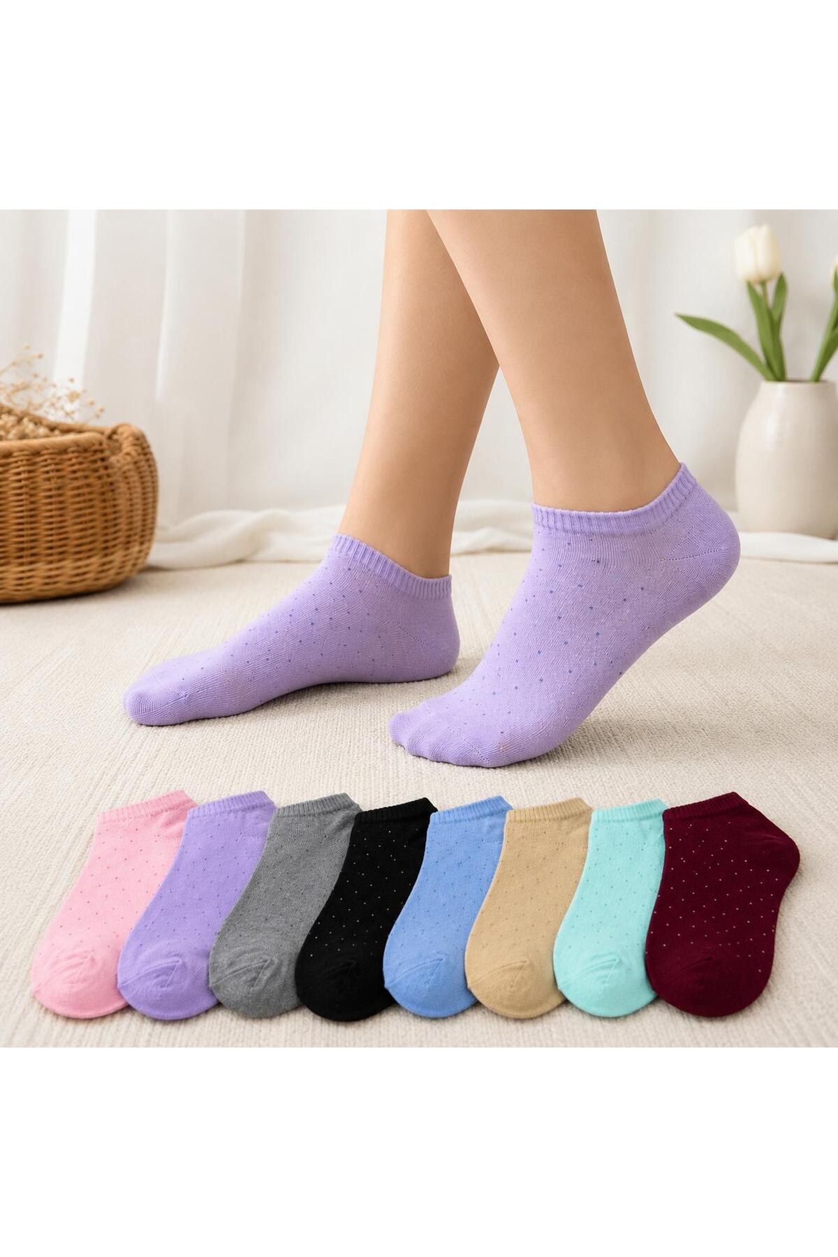Sky Socks 8'Li Puantiye Desenli Ekonomik Paket Patik Çorap Seti
