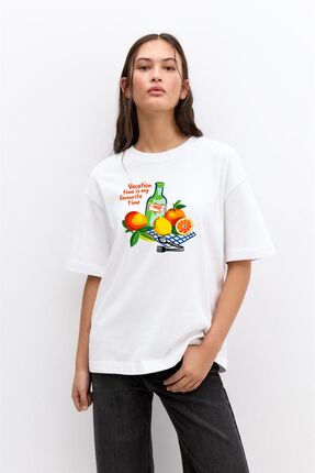 Hira Clothing Kadın %100 Pamuk Bisiklet Yaka T-Shirt