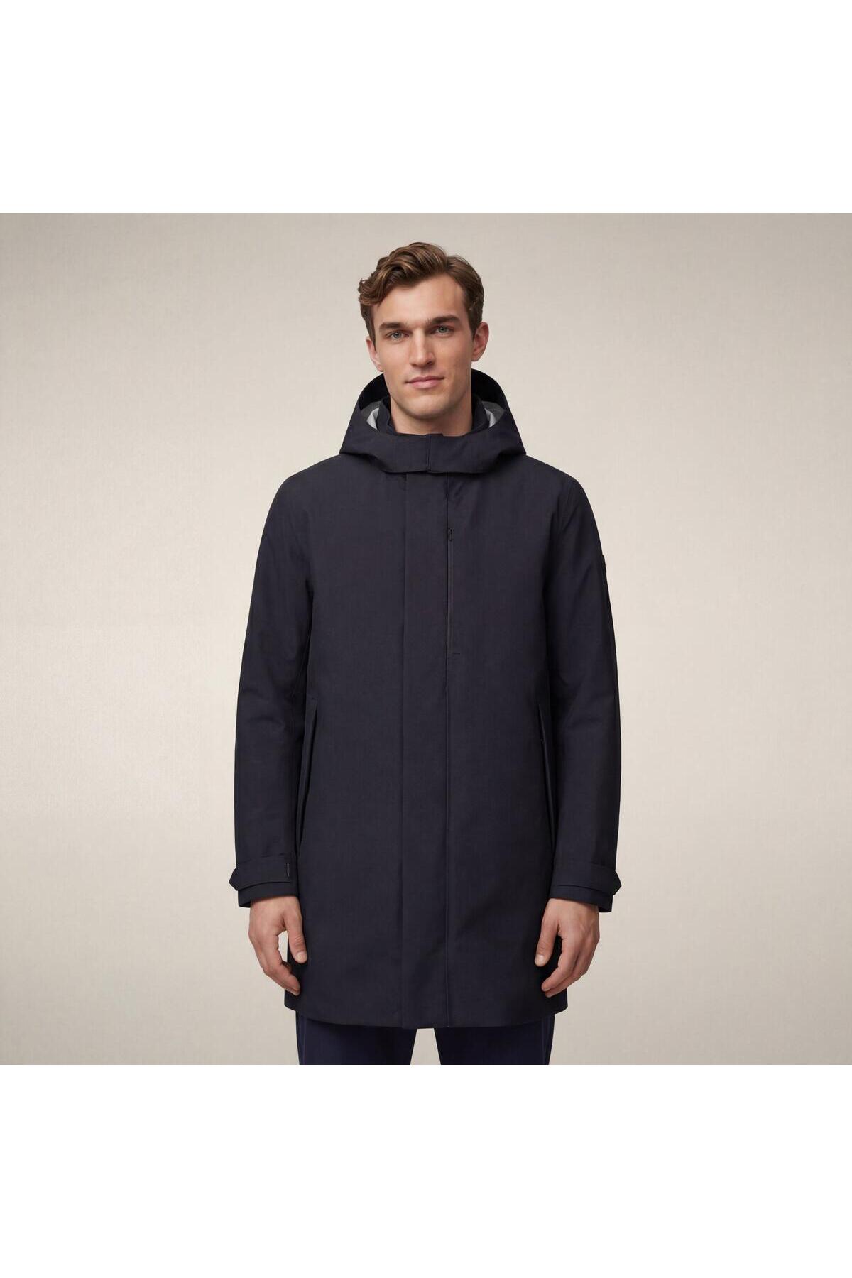SAVE THE DUCK Battersea Erkek Kapüşonlu Trençkot, Yağmur ve Rüzgar Korumalı, Taşıma Çantalı, Regular Fit, Koyu Lacivert görsel 5