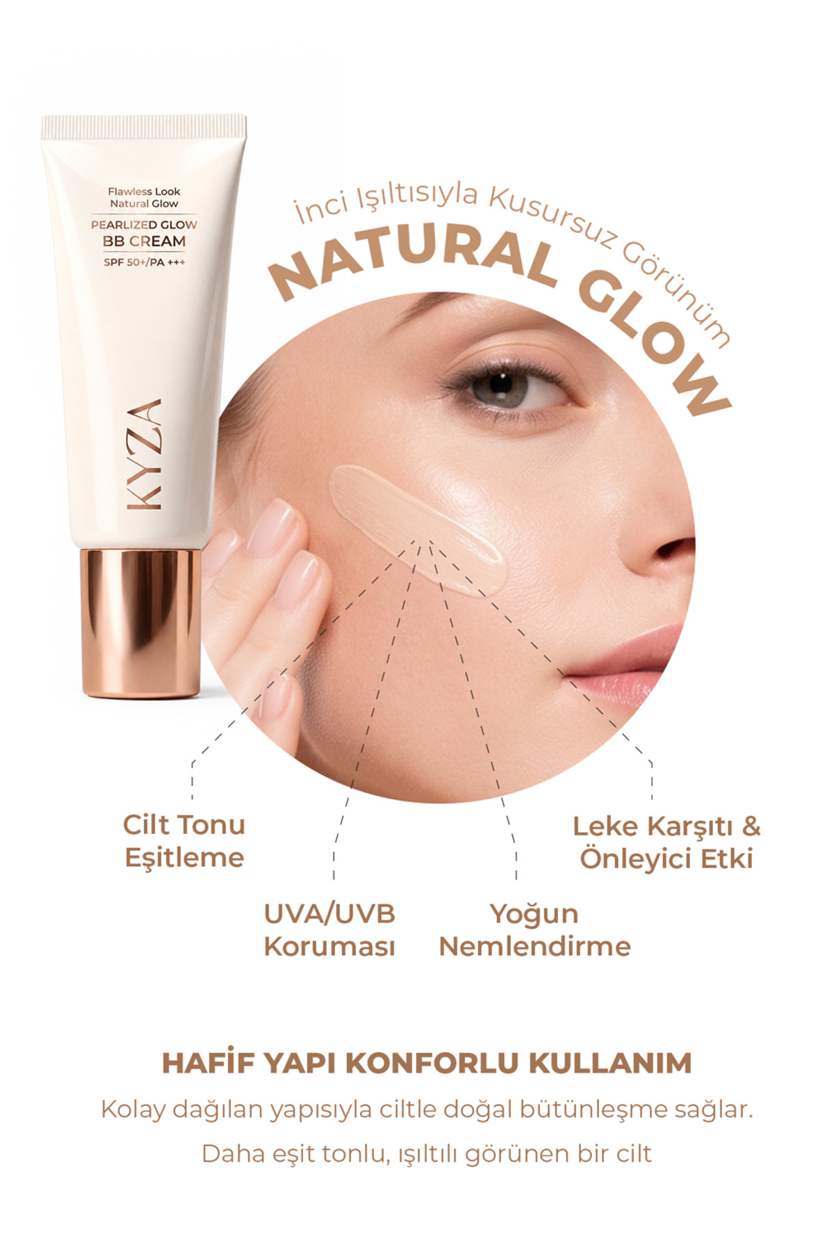 کرم بی بی براق صدفی ۰۱ با SPF 50+ | ظاهری درخشان و قوی برای پوست، ۳۰ میلی لیتر — بژ KYZ-BB — تصویر 2 از 6
