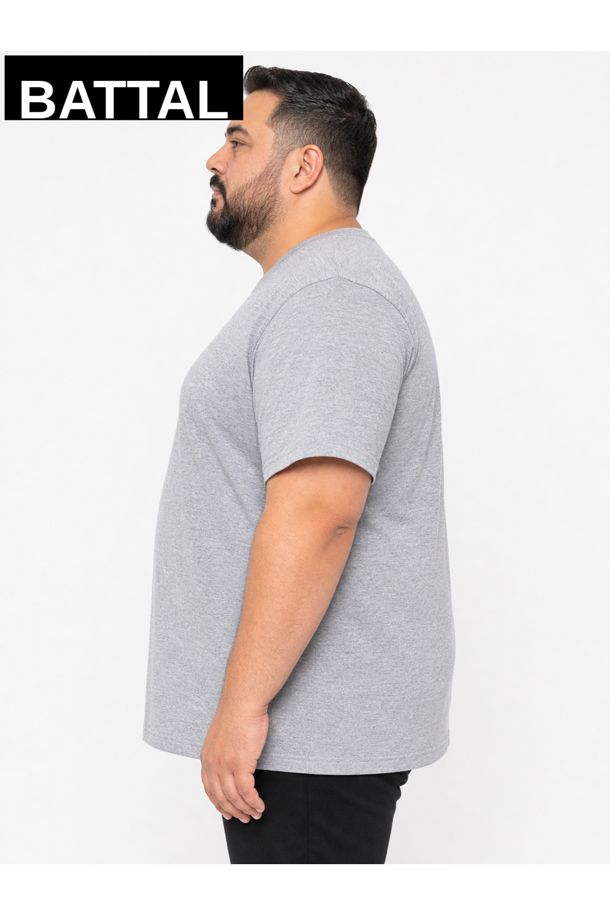 brz braazi Grimelanj Çağla Erkek Büyük Beden Pamuklu Likralı Bisiklet Yaka T-Shirt görsel 2