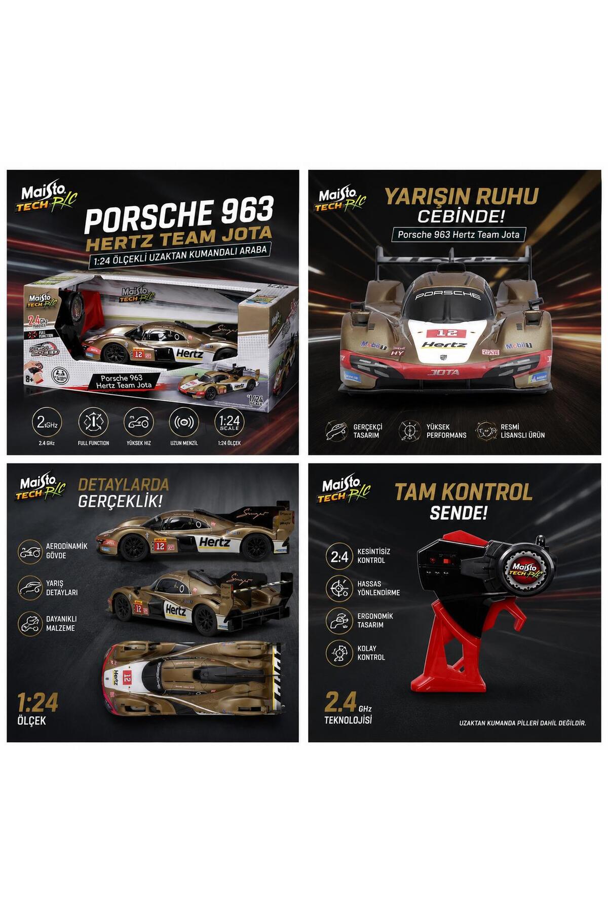 Autoworld 3台セット Maisto R/C Porsche 963 Hertz Team Jota 1:24 Uzaktan Kumandalı