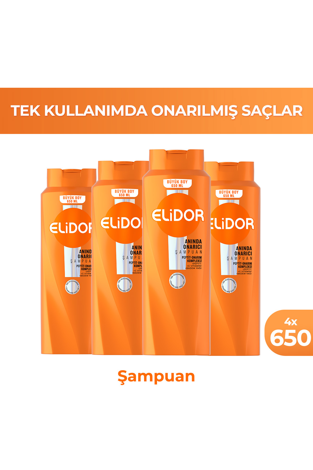 Elidor Saç Bakım Şampuanı Anında Onarıcı 650 ml x4