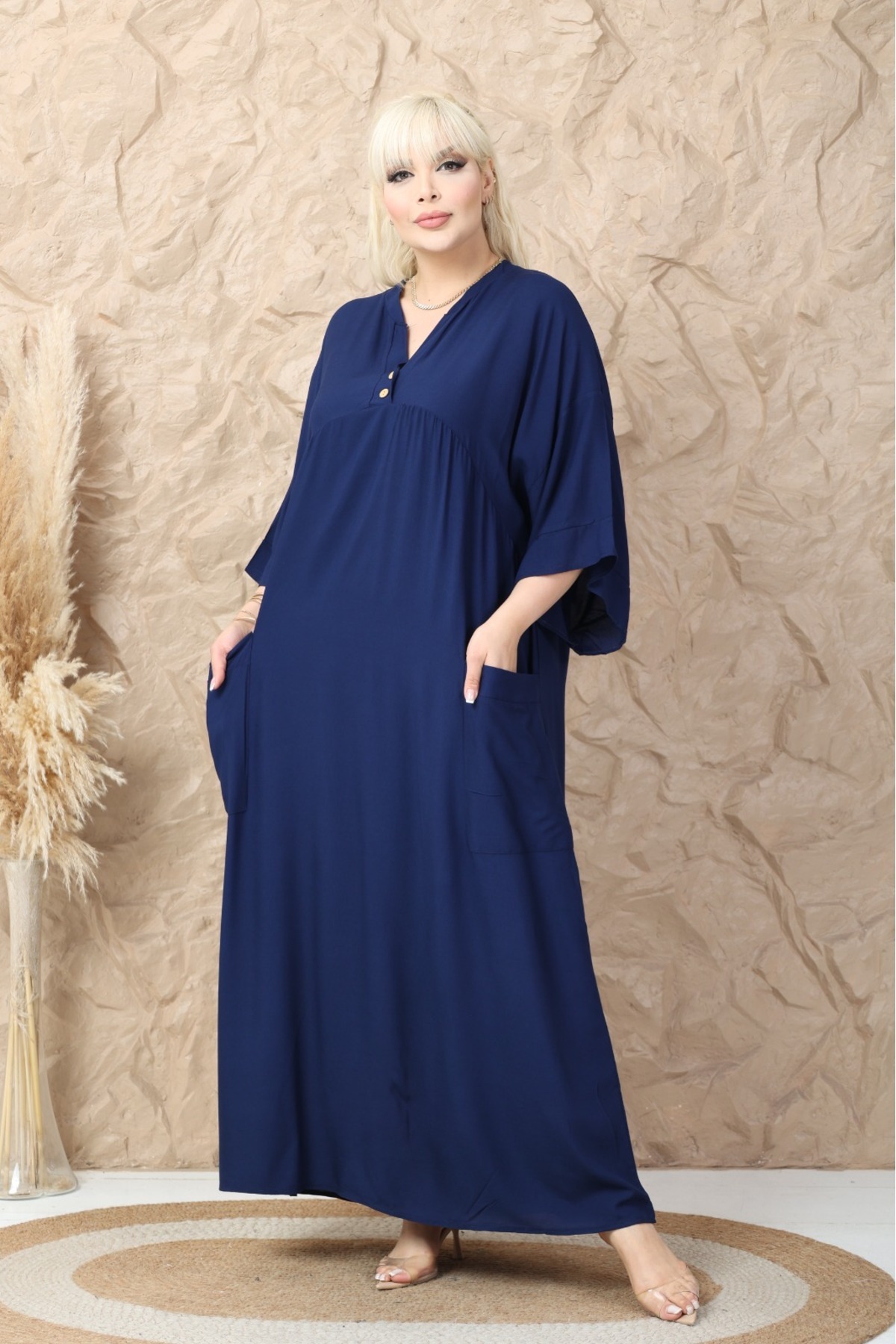 mervemoda Kadın büyük beden dokuma elbise görsel 3