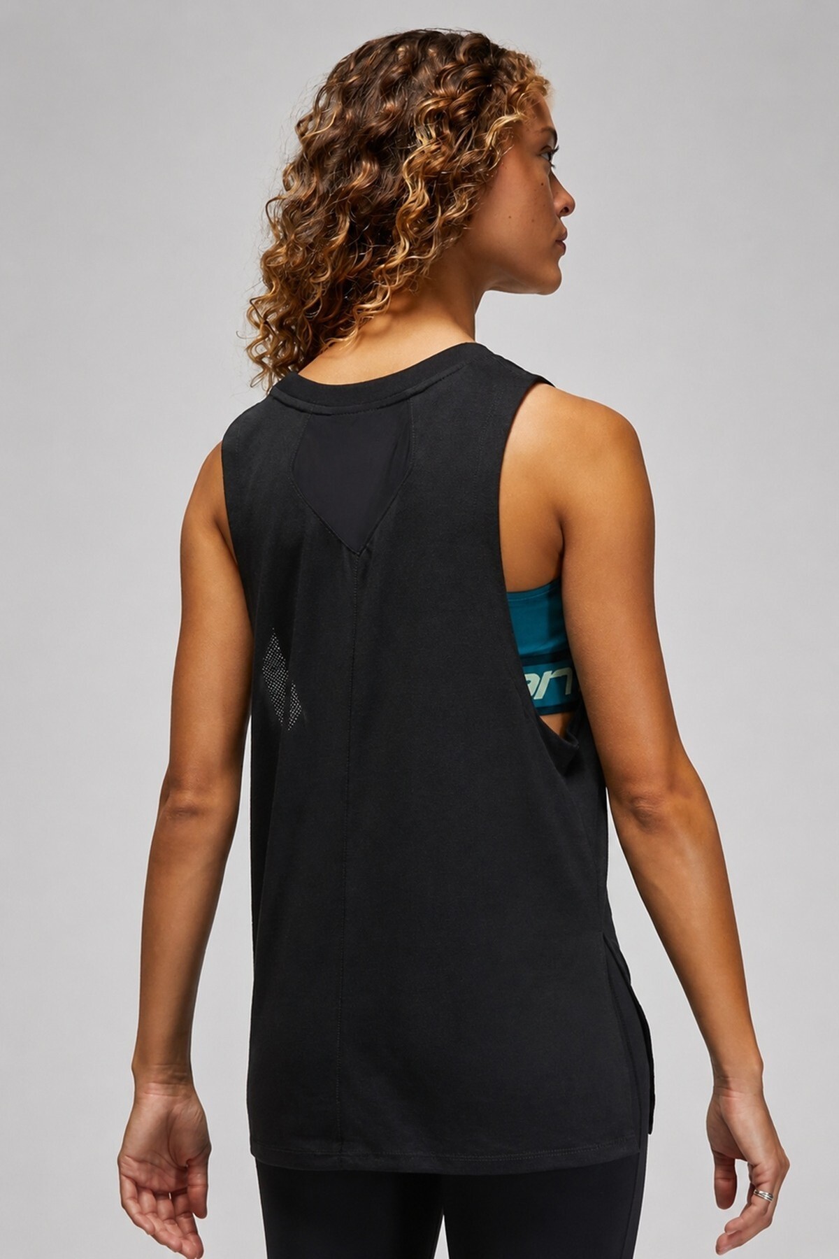 Nike Jordan Diamond Patterned Womens Loose Fit Tank Bol Kesim File Detaylı Kadın Atlet Siyah görsel 2