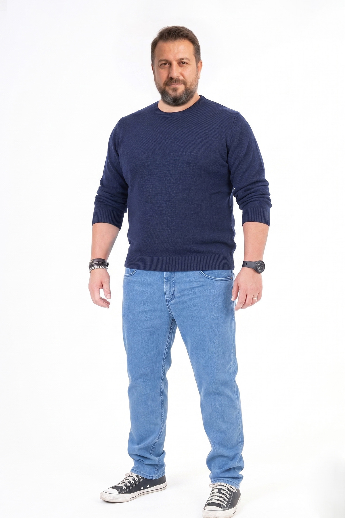 Denim Mavi Erkek Kot Pantolon Likralı Klasik Kesim Büyük Beden Jean
