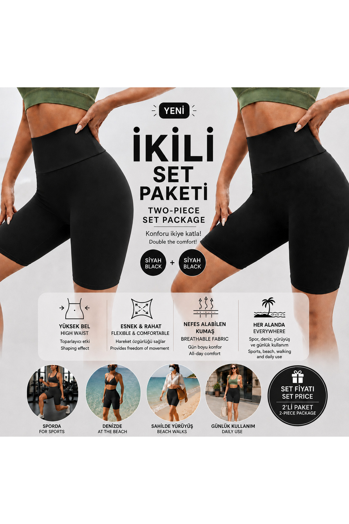 EDAMODA Ženske crne sportske šortseve visokog struka, uske leggins od ronilač...
