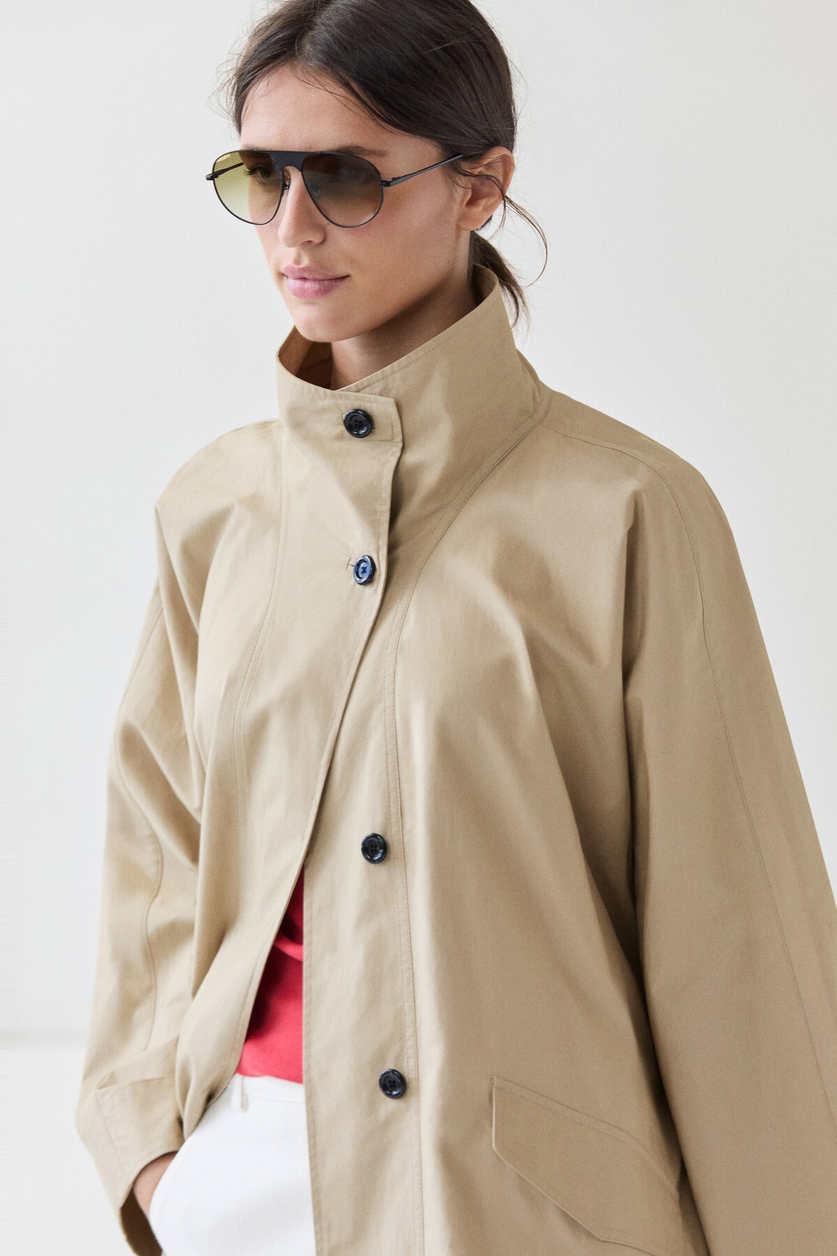 Massimo Dutti %100 pamuk dik yaka trençkot görsel 3