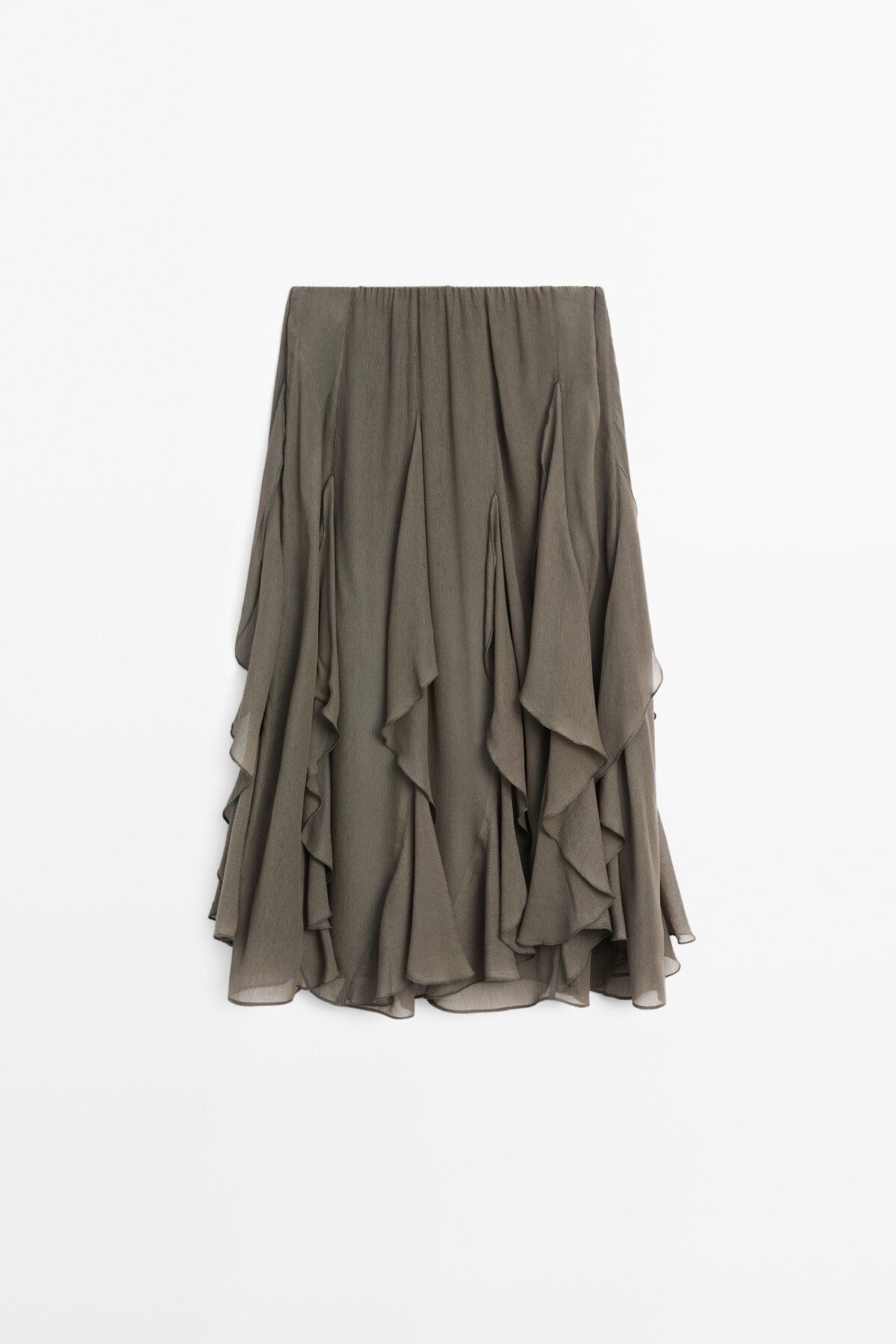 Ruffle detail draped midi skirt
