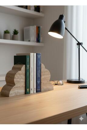 Marwood Workshop Doğal Taş Traverten Kitap Tutucu - Dalgalı Çiçek Formlu Este...