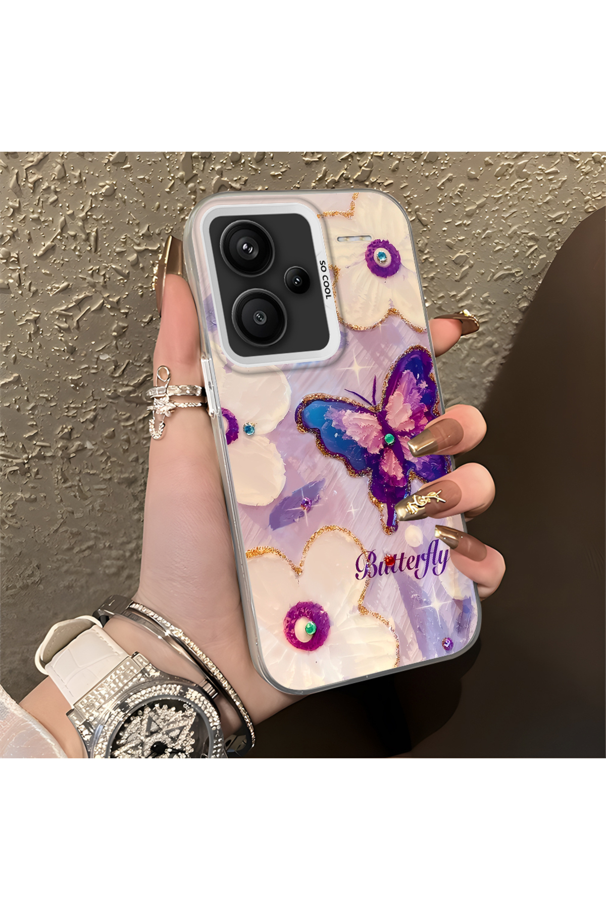 Redmi Note 13 Pro Plus 5G Compatible Silicone Edge Hard Back Case Couple Phone Case Butterfly Pattern