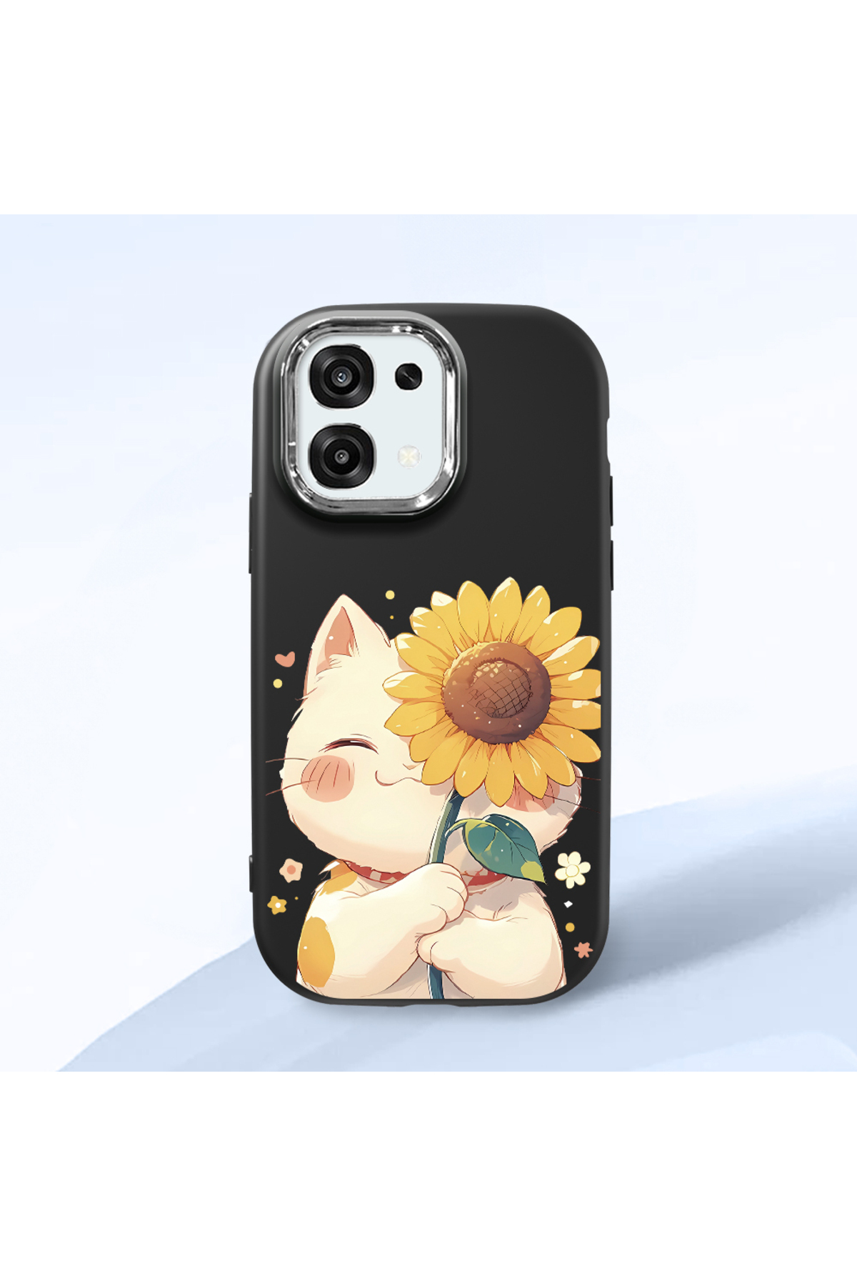 Oppo A6 Pro Compatible Case Camera Protector Black Silicone Couple Phone Case with Cat Pattern