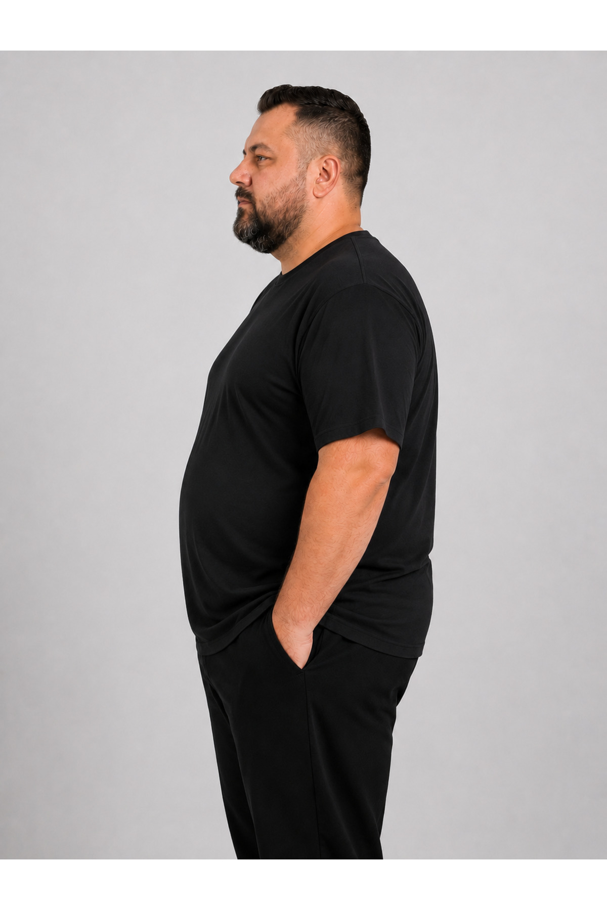 brz braazi Erkek Büyük Beden Pamuklu Likralı Bisiklet Yaka T-Shirt görsel 2