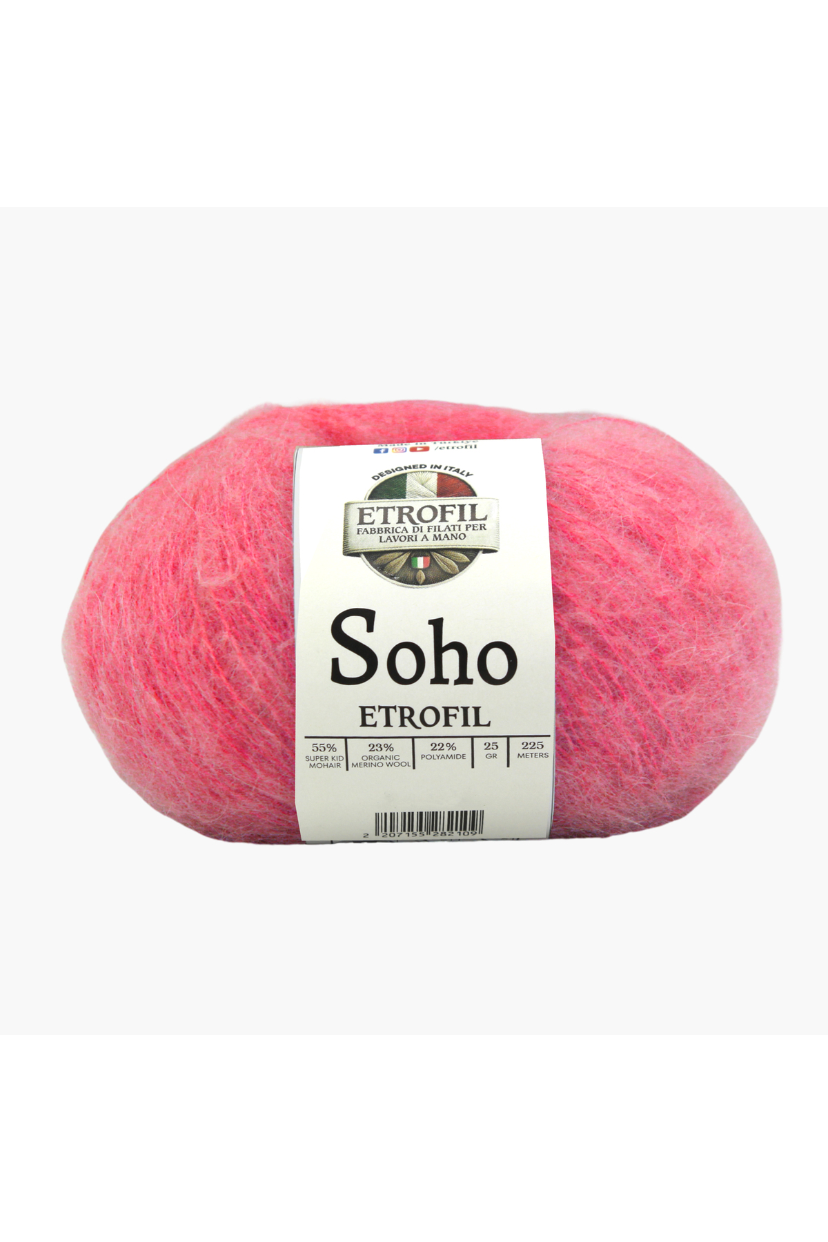 Soho Knitting Rope Raspberry 55% Super Kid Mohair 23% Organic Merino Wool 22% Polyester 25g 225m (73411)