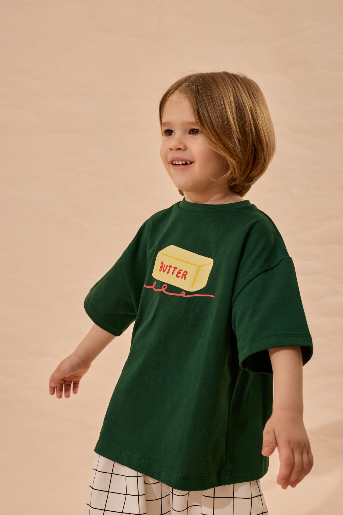 Fahhar Kids Butter Print Oversize Cotton T-Shirt Green