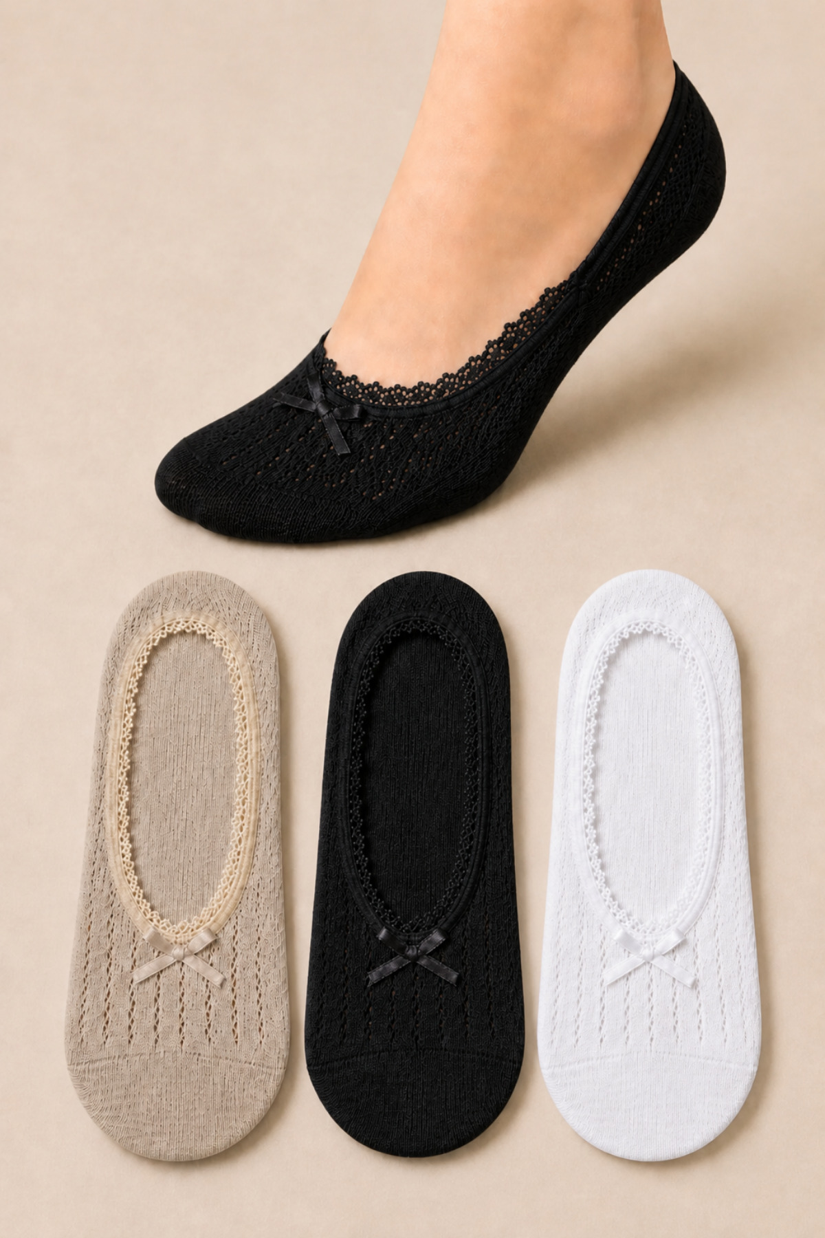 Women's No Show Socks with 3 Pairs of Accessories
